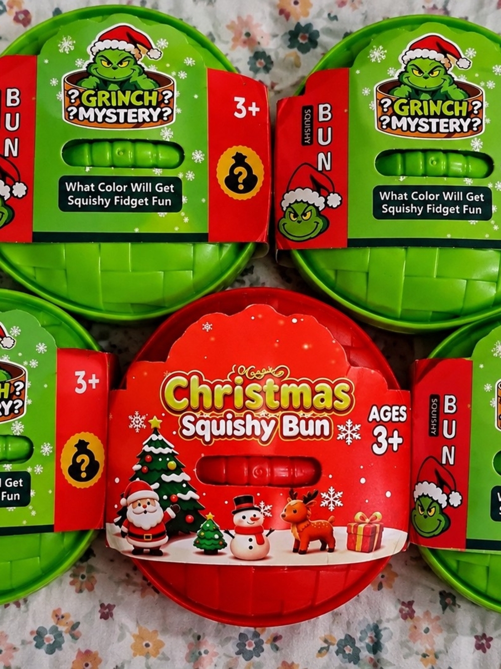 Grinch & Christmas Squishy Bun Holiday Fidget Toy - Green & Red